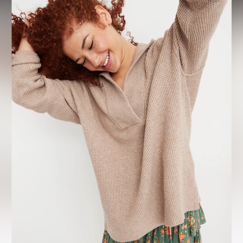 Aerie Cozyup Waffle Sweater Hoodie in Oatmeal - Size M